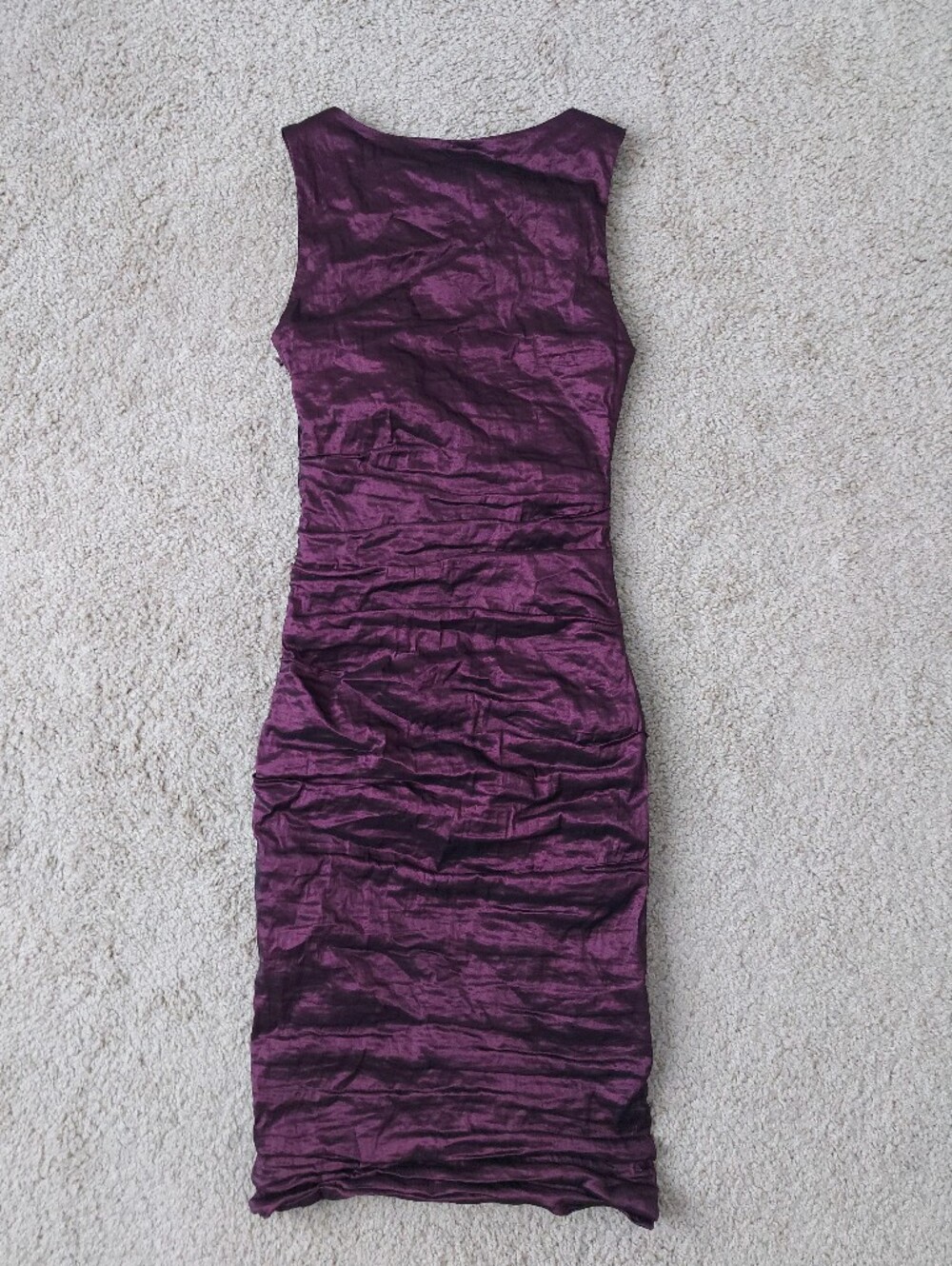 Deep Plum Metallic Bodycon Stretch Prom Sleeveless Dress Xs